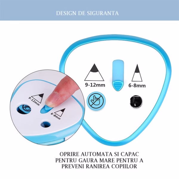 Ascutitoare Electrica cu 2 Gauri, Flippy, Gri, Baterii 4 x AA (neincluse), 7.5 x 7.5 x 7.5 cm, Albastru - imagine 2