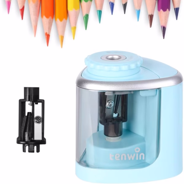 Ascutitoare Electrica Semi-Automata, Flippy, din Plastic, Baterii 2 x AA (neincluse), 6.5 x 6.5 x 7.5 cm, Albastru - imagine 2