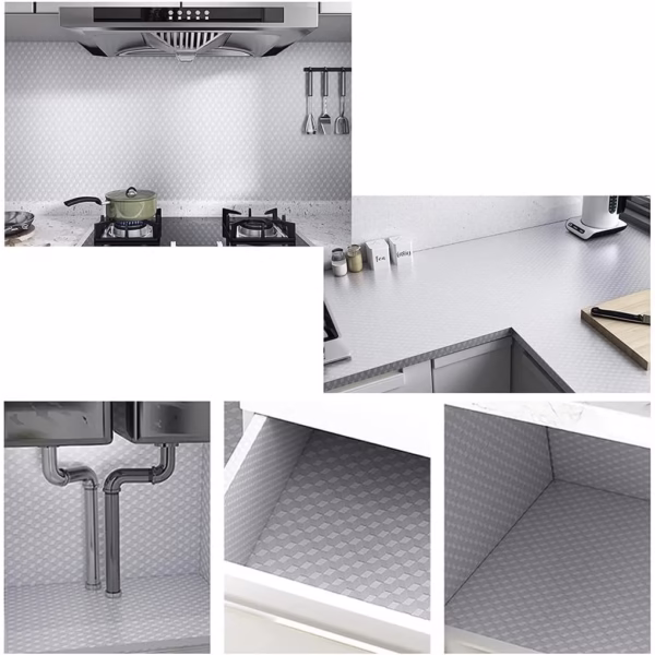 Autocolant de Bucatarie, Flippy, Autoadeziv, Impermeabil, Rezistent la Temperaturi Ridicate, din PVC, 40 x 100 cm, Model Cub 3D, Argintiu - imagine 4