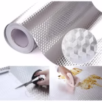Autocolant pentru Bucătărie, Flippy, Tip Folie de Aluminiu, Rezistent la Ulei, Umezeală, Temperaturi Inalte, pentru Dulapuri, Perete, Blat, Argintiu, 60cm x 1m - imagine 3