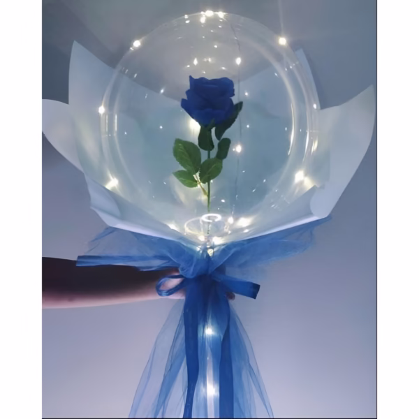 Trandafir in Balon LED cu Lumini, Flippy, Tip Buchet, Diametru 35 cm, Albastru - imagine 3