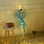 Trandafir in Balon LED cu Lumini, Flippy, Tip Buchet, Diametru 35 cm, Albastru - imagine 4