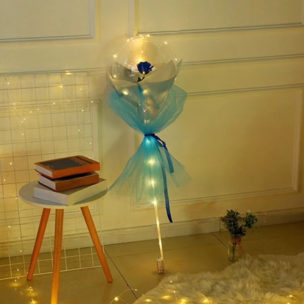Trandafir in Balon LED cu Lumini, Flippy, Tip Buchet, Diametru 35 cm, Albastru - imagine 4