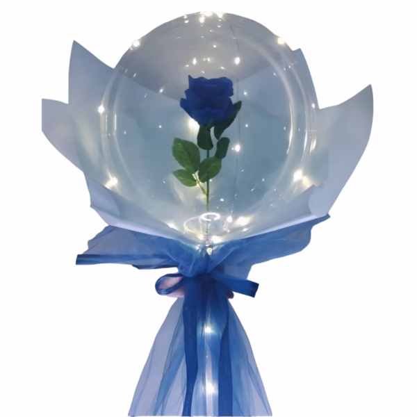 Trandafir in Balon LED cu Lumini, Flippy, Tip Buchet, Diametru 35 cm, Albastru - imagine 1