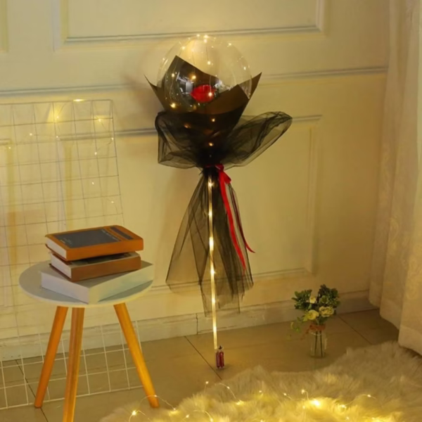 Trandafir in Balon LED cu Lumini, Flippy, Tip Buchet, Diametru 35 cm, Rosu - imagine 2