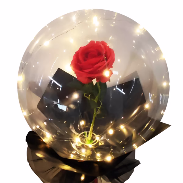 Trandafir in Balon LED cu Lumini, Flippy, Tip Buchet, Diametru 35 cm, Rosu - imagine 1