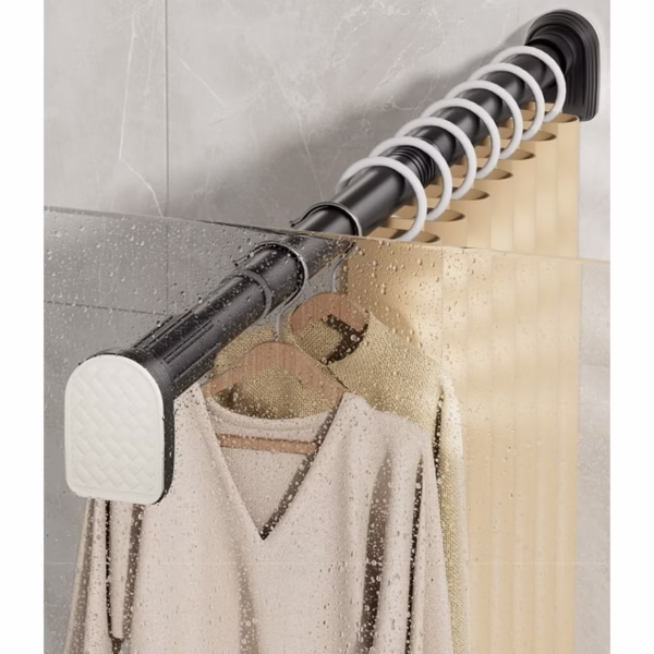 Bara Telescopica Multifunctionala, Flippy, din Otel Inoxidabil si ABS, Utilizare Universala, Extensie 185 - 205 cm, Fara Perforare Perete, Negru - imagine 3