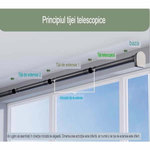 Bara Telescopica Multifunctionala, Flippy, din Otel Inoxidabil si ABS, Utilizare Universala, Extensie 185 - 205 cm, Fara Perforare Perete, Negru - imagine 8
