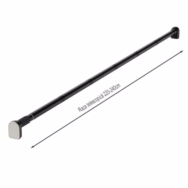 Bara Telescopica Multifunctionala, Flippy, din Otel Inoxidabil si ABS, Utilizare Universala, Extensie 220 - 240 cm, Fara Perforare Perete, Negru - imagine 9
