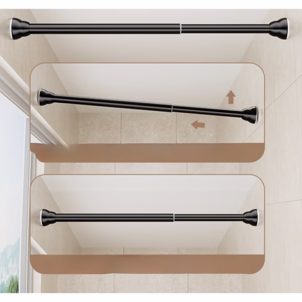 Bara Telescopica Multifunctionala, Flippy, din Otel Inoxidabil, Utilizare Universala, Retractabila 107 - 195 cm, Fara Perforare Perete, Negru - imagine 5