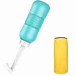 Bideu Portabil pentru Igiena Intima, Flippy, pentru Postpartum/ Postoperator, 450 mL, cu Capac si Husa Galbena, 29.5x7 cm, Culoare Recipient Verde