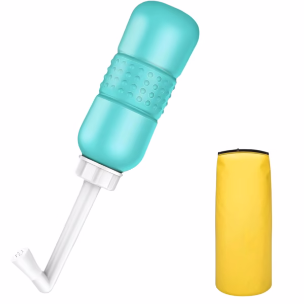Bideu Portabil pentru Igiena Intima, Flippy, pentru Postpartum/ Postoperator, 450 mL, cu Capac si Husa Galbena, 29.5x7 cm, Culoare Recipient Verde - imagine 1