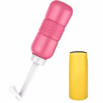 Bideu Portabil pentru Igiena Intima, Flippy, pentru Postpartum/ Postoperator, 450 mL, cu Capac si Husa Galbena, 29.5x7 cm, Culoare Recipient Roz