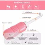 Bideu Portabil pentru Igiena Intima, Flippy, pentru Postpartum/ Postoperator, 450 mL, cu Capac si Husa Galbena, 29.5x7 cm, Culoare Recipient Roz - imagine 7