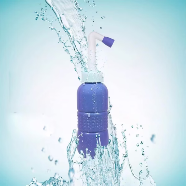 Bideu Portabil pentru Igiena Intima, Flippy, pentru Postpartum/ Postoperator, 450 mL, cu Capac si Husa Galbena, 29.5x7 cm, Culoare Recipient Mov - imagine 15