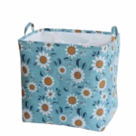 Cos depozitare, Flippy, Capac cu Snur, 175 L, Confectionat din Bumbac si un Strat Impermeabil, 50 x 50 x 70 cm, Albastru Deschis, Imprimeu Flori - imagine 2