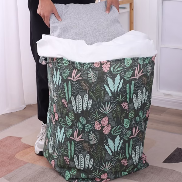 Cutie de Depozitare Pliabila, Flippy, Impermeabila, cu Snur, Capacitate 100 L, cu Manere, 50x50x40cm, Model Frunze, Verde - imagine 2