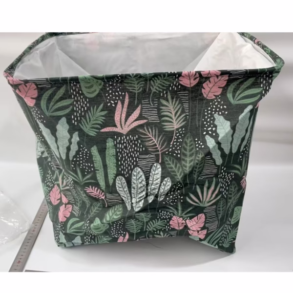 Cutie de Depozitare Pliabila, Flippy, Impermeabila, cu Snur, Capacitate 100 L, cu Manere, 50x50x40cm, Model Frunze, Verde - imagine 6