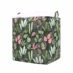 Cutie de Depozitare Pliabila, Flippy, Impermeabila, cu Snur, Capacitate 100 L, cu Manere, 50x50x40cm, Model Frunze, Verde - imagine 7