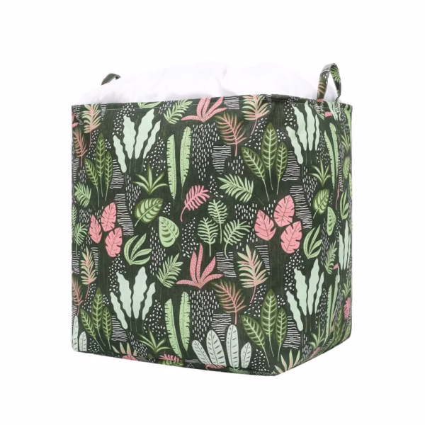 Cutie de Depozitare Pliabila, Flippy, Impermeabila, cu Snur, Capacitate 100 L, cu Manere, 50x50x40cm, Model Frunze, Verde - imagine 7
