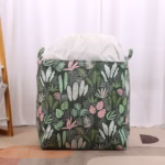 Cutie de Depozitare Pliabila, Flippy, Impermeabila, cu Snur, Capacitate 100 L, cu Manere, 50x50x40cm, Model Frunze, Verde - imagine 9
