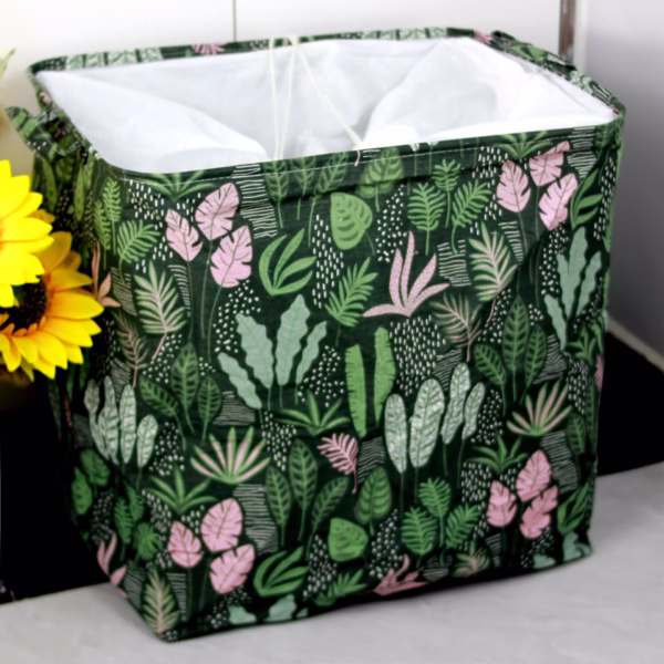Cutie de Depozitare Pliabila, Flippy, Impermeabila, cu Snur, Capacitate 100 L, cu Manere, 50x50x40cm, Model Frunze, Verde - imagine 11