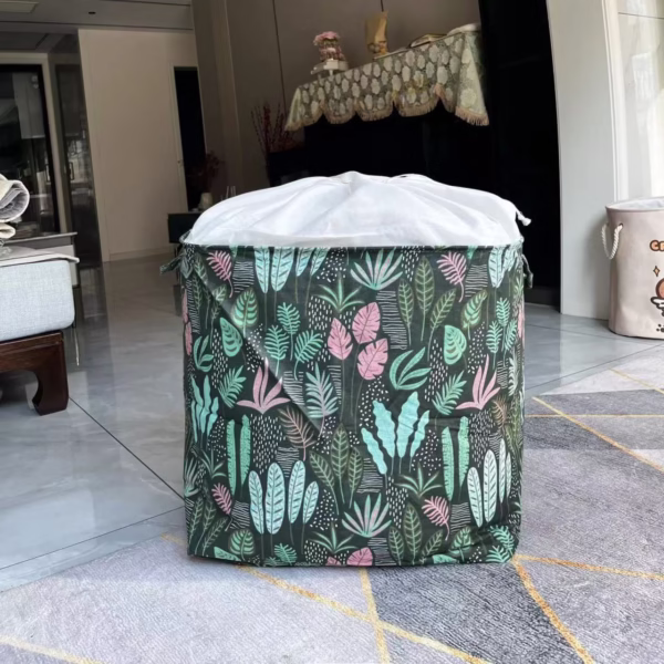 Cutie de Depozitare Pliabila, Flippy, Impermeabila, cu Snur, Capacitate 100 L, cu Manere, 50x50x40cm, Model Frunze, Verde - imagine 12