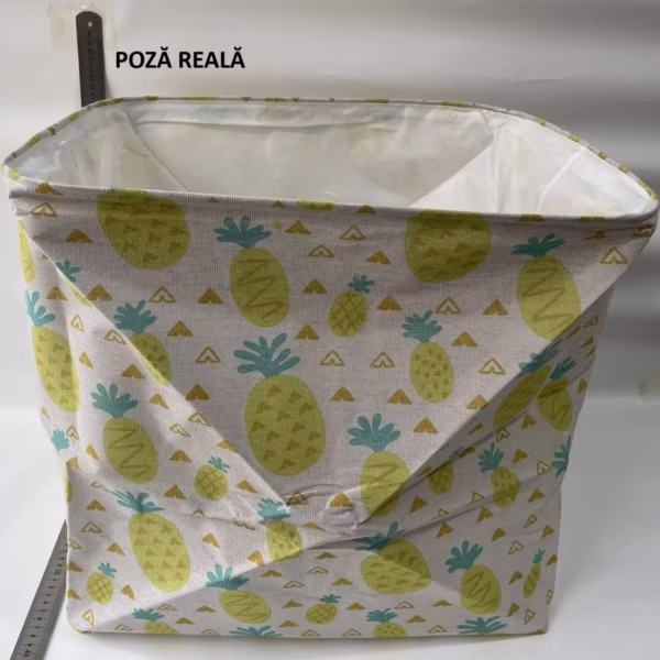 Cutie de Depozitare Pliabila, Flippy, Impermeabila, cu Snur, Capacitate 100 L, cu Manere, 50x50x40cm, Model Ananas, Galben - imagine 6