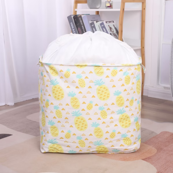 Cutie de Depozitare Pliabila, Flippy, Impermeabila, cu Snur, Capacitate 100 L, cu Manere, 50x50x40cm, Model Ananas, Galben - imagine 2