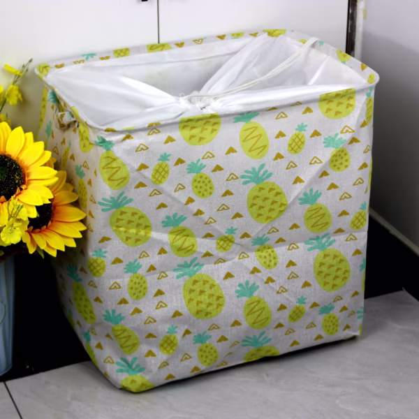Cutie de Depozitare Pliabila, Flippy, Impermeabila, cu Snur, Capacitate 100 L, cu Manere, 50x50x40cm, Model Ananas, Galben - imagine 3