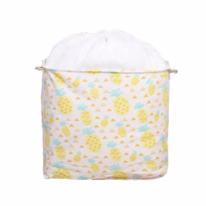 Cutie de Depozitare Pliabila, Flippy, Impermeabila, cu Snur, Capacitate 100 L, cu Manere, 50x50x40cm, Model Ananas, Galben