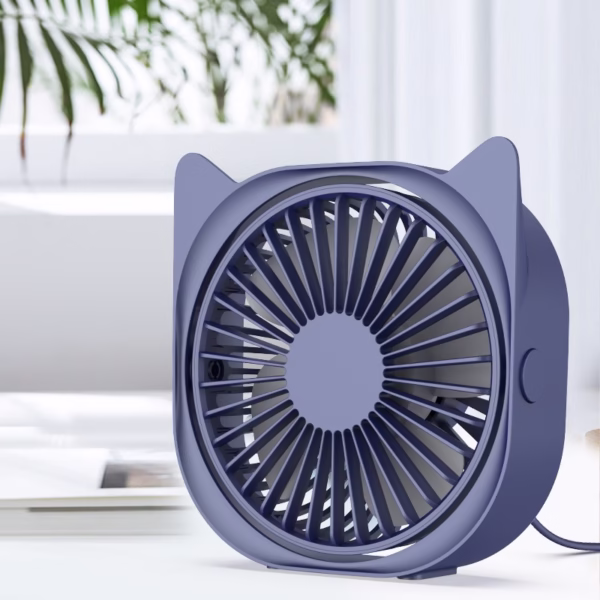 Mini ventilator pentru birou cu usb, Flippy, rotire 360 grade, 3 viteze, 13.5 x 12,8 cm, Albastru - imagine 2