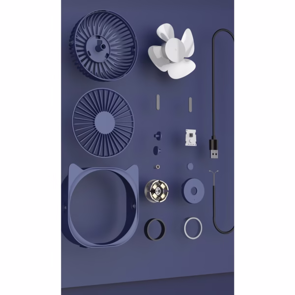 Mini ventilator pentru birou cu usb, Flippy, rotire 360 grade, 3 viteze, 13.5 x 12,8 cm, Albastru - imagine 4