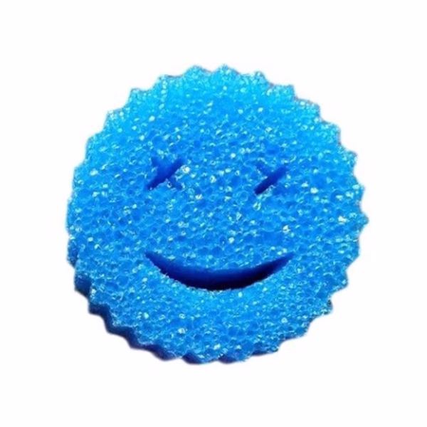 Burete de Vase, Flippy, Rotund, din Burete PU, Model Smiley Face, Doua Fete, 10 x 4 cm, Albastru/Galben - imagine 1