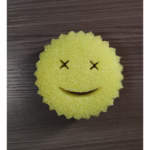 Burete de Vase, Flippy, Rotund, din Burete PU, Model Smiley Face, Doua Fete, 10 x 4 cm, Galben - imagine 2