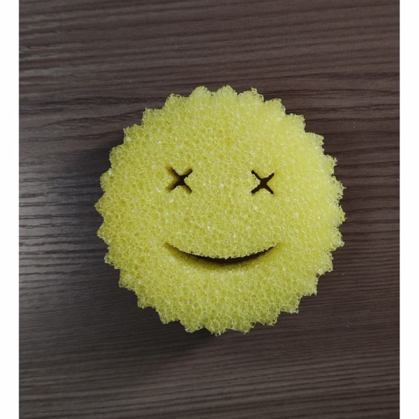 Burete de Vase, Flippy, Rotund, din Burete PU, Model Smiley Face, Doua Fete, 10 x 4 cm, Galben - imagine 2