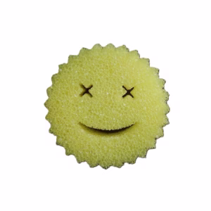 Burete de Vase, Flippy, Rotund, din Burete PU, Model Smiley Face, Doua Fete, 10 x 4 cm, Galben