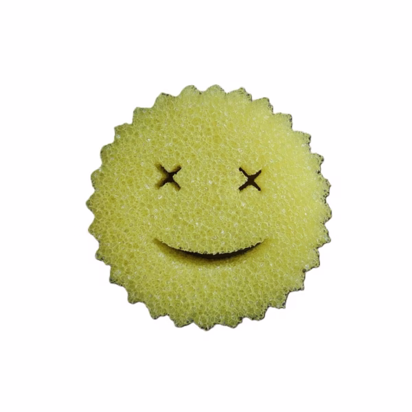 Burete de Vase, Flippy, Rotund, din Burete PU, Model Smiley Face, Doua Fete, 10 x 4 cm, Galben - imagine 1
