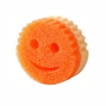 Burete de Vase, Flippy, Rotund, din Burete PU, Model Smiley Face, Doua Fete, 10 x 4 cm, Portocaliu/Galben