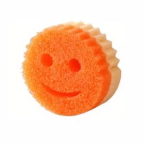 Burete de Vase, Flippy, Rotund, din Burete PU, Model Smiley Face, Doua Fete, 10 x 4 cm, Portocaliu/Galben
