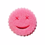Burete de Vase, Flippy, Rotund, din Burete PU, Model Smiley Face, Doua Fete, 10 x 4 cm, Roz/Galben