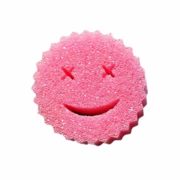 Burete de Vase, Flippy, Rotund, din Burete PU, Model Smiley Face, Doua Fete, 10 x 4 cm, Roz/Galben - imagine 1