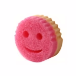 Burete de Vase, Flippy, Rotund, din Burete PU, Model Smiley Face, Doua Fete, 10 x 4 cm, Roz/Galben - imagine 4