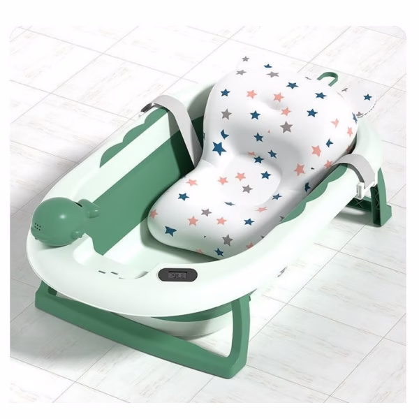 Cada de Baie, Flippy, pentru Copii 0 luni - 6 Ani, cu Termometru, Pliabila, Perna Suport Inclusa, din Plastic, 81.5 x 49 x 21.5 cm, Verde - imagine 3