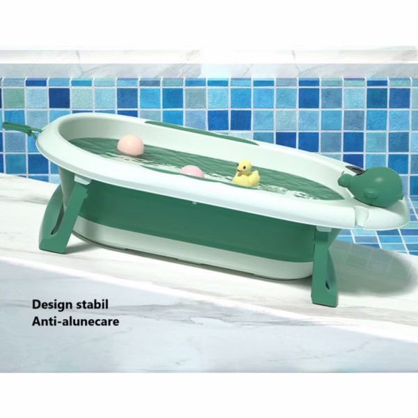 Cada de Baie, Flippy, pentru Copii 0 luni - 6 Ani, cu Termometru, Pliabila, Perna Suport Inclusa, din Plastic, 81.5 x 49 x 21.5 cm, Verde - imagine 4