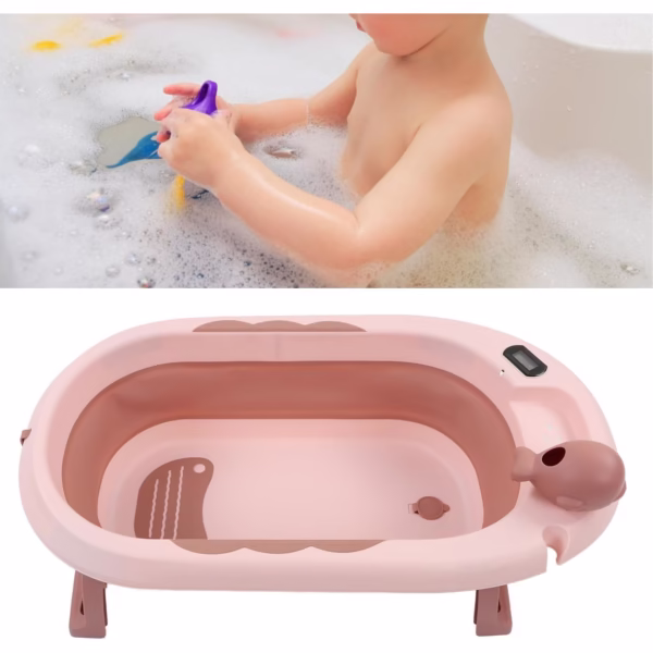 Cada de Baie, Flippy, pentru Copii 0 luni - 6 Ani, cu Termometru, Pliabila, Perna Suport Inclusa, din Plastic, 81.5 x 49 x 21.5 cm, Roz - imagine 2