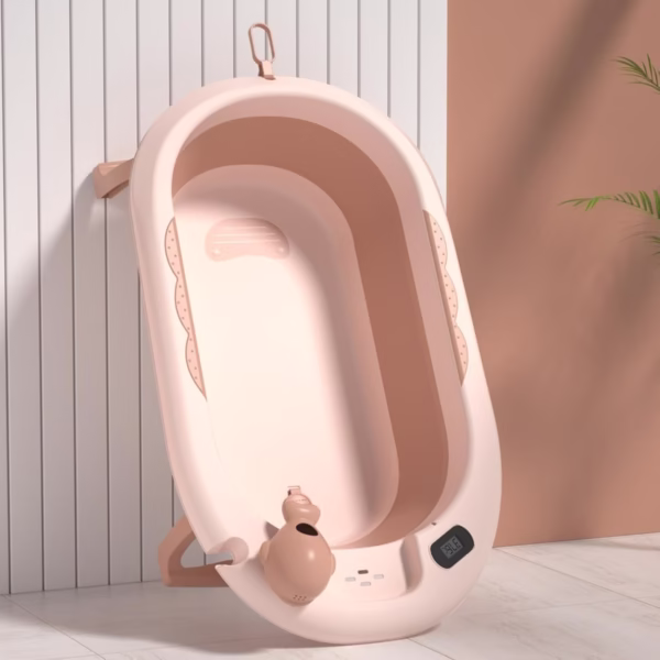 Cada de Baie, Flippy, pentru Copii 0 luni - 6 Ani, cu Termometru, Pliabila, Perna Suport Inclusa, din Plastic, 81.5 x 49 x 21.5 cm, Roz - imagine 3