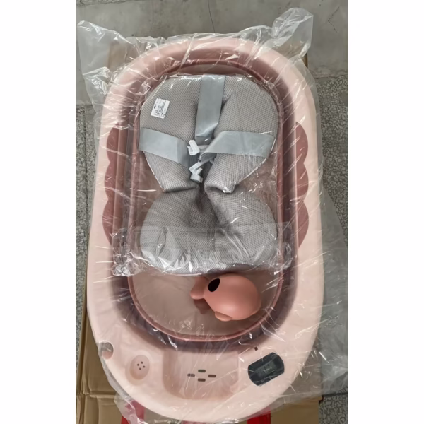 Cada de Baie, Flippy, pentru Copii 0 luni - 6 Ani, cu Termometru, Pliabila, Perna Suport Inclusa, din Plastic, 81.5 x 49 x 21.5 cm, Roz - imagine 5