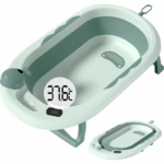 Cada de Baie, Flippy, pentru Copii 0 luni - 6 Ani, cu Termometru, Pliabila, Perna Suport Inclusa, din Plastic, 81.5 x 49 x 21.5 cm, Verde