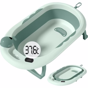 Cada de Baie, Flippy, pentru Copii 0 luni - 6 Ani, cu Termometru, Pliabila, Perna Suport Inclusa, din Plastic, 81.5 x 49 x 21.5 cm, Verde